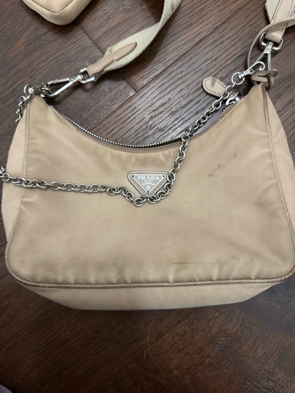 Prada Light Beige 2002 Re-Edition Nylon Crossbody Bag with Wide Strap - Picture 2 of 6